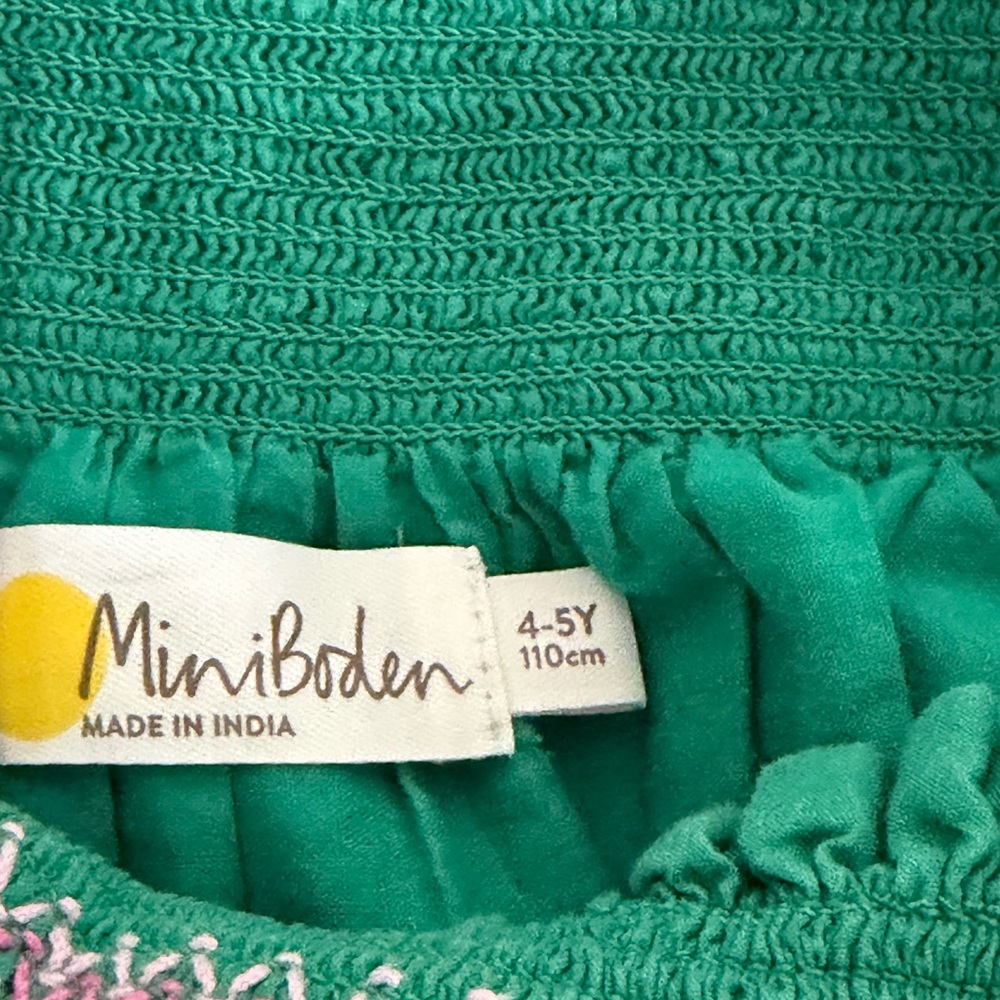 Mini Boden Green Floral Smocked Sundress with Pink Centers - Picture 2 of 2